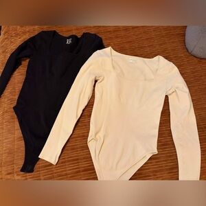 Black and Cream Long Sleeve Bodysuits